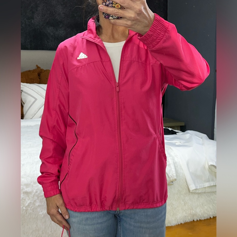 Adidas hot pink windbreaker women’s, size medium